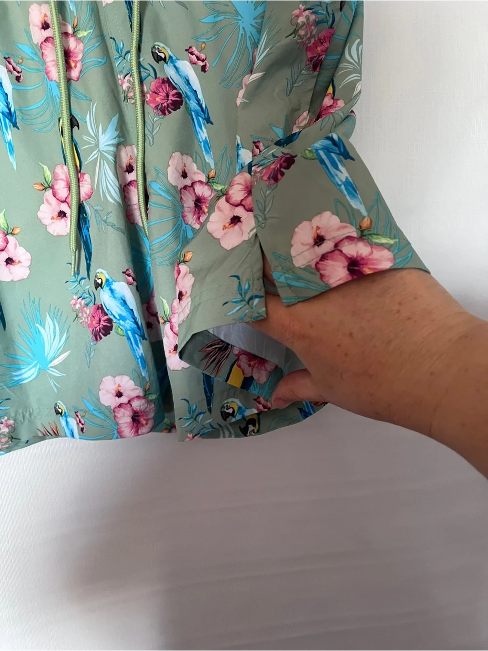 George Floral Parrot Swim Trunks in Sage Green and Pink XL new